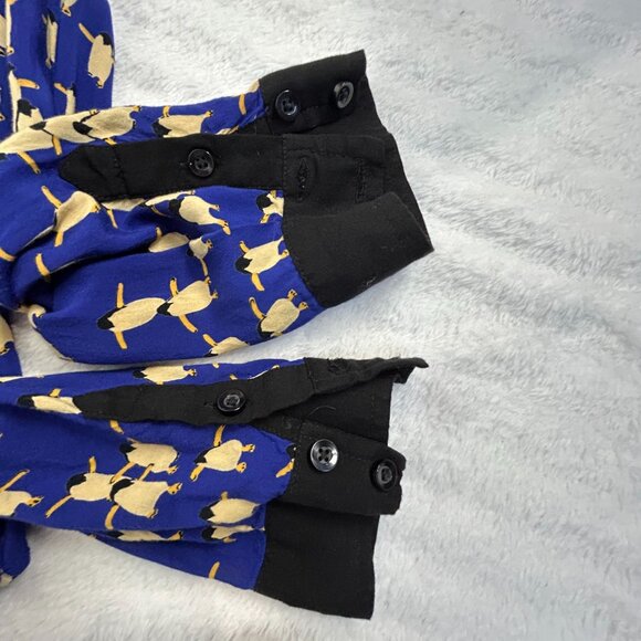 Maeve Womens Penguin Print Button-Up Long Sleeve Blouse Shirt Size 6 Blue Casual - Picture 4 of 8